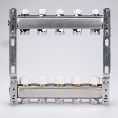 Коллекторный блок из нержавеющей стали VALTEC VTc.582.EMNX с регулирующими и балансировочными клапанами 1", 6 x 3/4" фото 6